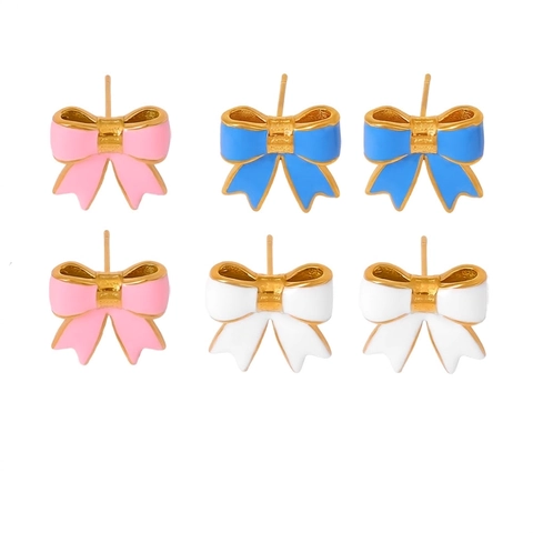 Sweet Bow Stud Earrings Titanium Steel 18K Gold Plated Enamel Oil Drip Butterfly Earrings For Women Niche Design Fashion Jewelry
