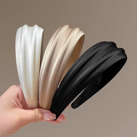 French Style Wide Thickened Headband Satin Pleated Hair Hoop For Women Elegant High Cranial Top Hair Accessory