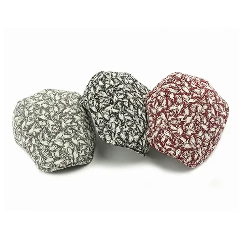 Retro Flat Cap Jacquard Leaf Texture Polyester Beret Hat Vintage British Style Ivy Cap For Men Women Casual Adjustable