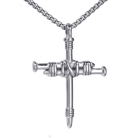 Collana con Pendente a Croce a Chiodo in Acciaio Inossidabile Punk per Uomo Gioielli in Stile Industriale Gotico Oro Argento Nero