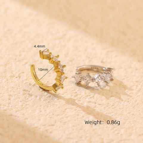 925 Sterlingsilber Rechteckige Strass Ohrklemmen Ohne Piercing Geometrische U-Form Clip-On Ohrringe Mode Schmuck Für Damen