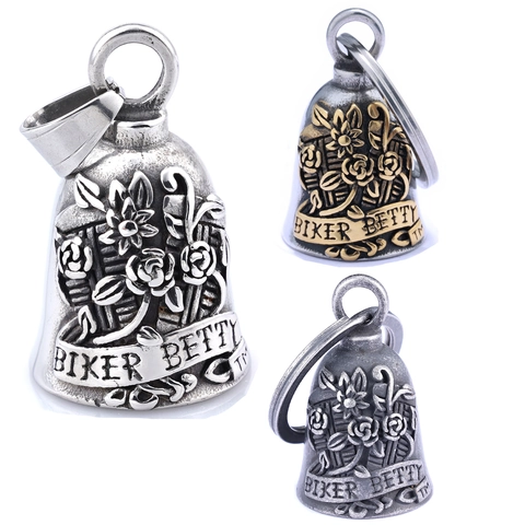 Collana Pendente Campanella Guardiana Acciaio Inossidabile Rilievo Rosa Portafortuna Moto Vintage Gioielli