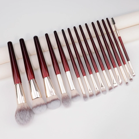 Professionelle Make-up Pinsel Matt Schwarz Holzgriff Synthetikborsten PU Leder Aufbewahrungstasche Gesicht Auge Puder Rouge