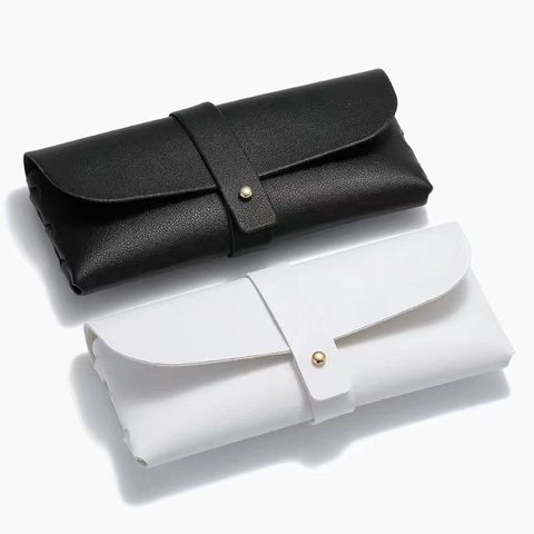 Custodia Per Occhiali Minimalista Portatile Texture Litchi Pelle PU Borsa Per Occhiali Da Sole Con Bottone A Pressione