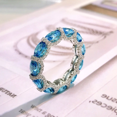 Ewigkeitsring Mit Oval Geschliffenen Edelsteinen 925 Sterling Silber Luxus Halo Schmuck Ring Und Halskette Geschenk