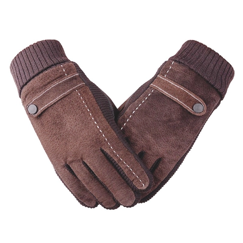 Men Winter Gloves Pigskin Leather Warm Fleece Lined Touchscreen Anti Slip Outdoor Riding Motorcycle Windproof Ribbed Cuffs