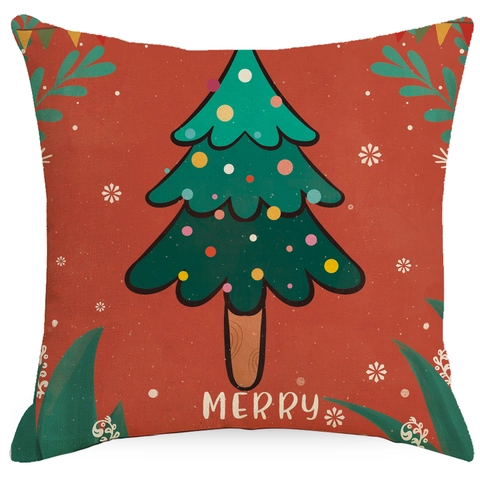 Kerst Kussenhoes Linnen Cartoon Kerstman Konijn Boom Afdrukken Vierkante Decoratieve Kussensloop Voor Bank Woonkamer