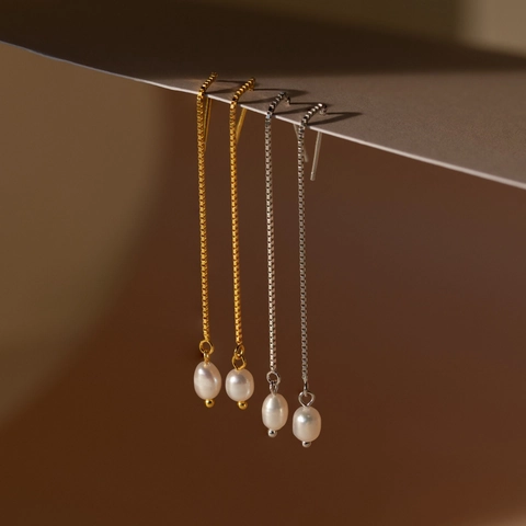 Orecchini A Filo Con Künstliche Perle Barocche Eleganti Da Donna Placcati In Oro Catena Lunga Gioielli In Rame Accessorio Moda