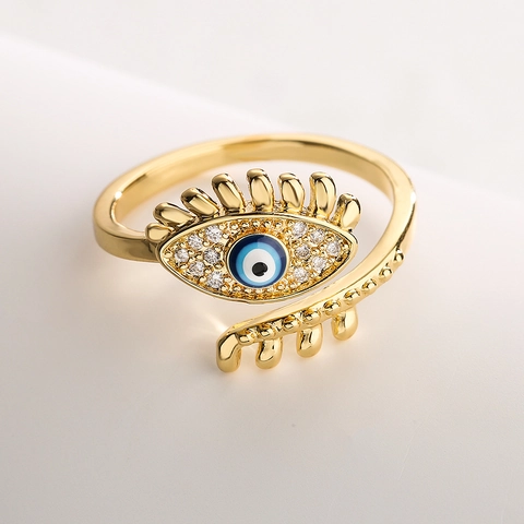 Anello Regolabile Aperto Malocchio Rame Placcato Oro Con Zircone Smalto Perla Artificial Gioielli Di Moda Boho Per Donna