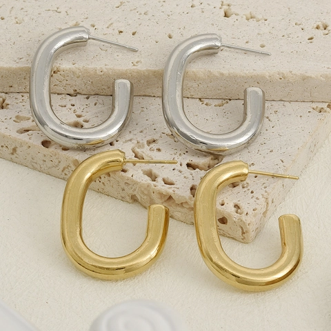 Orecchini a Cerchio Spessi a Forma di C in Acciaio Inossidabile per Donna Orecchini Geometrici in Metallo a Forma di U Minimalisti