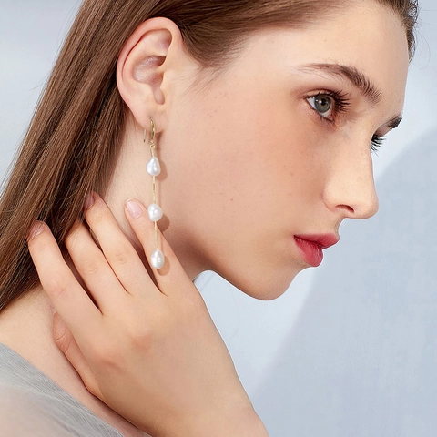 Boucles Oreilles Süßwasserperles Baroques Avec Tige En Argent 925 Fait Main Longues Élégantes Minimalistes Bijoux Pour Femmes