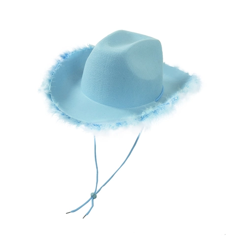 Cappello Da Cowboy Occidentale Bordo Di Piume Ala Larga Corda Del Vento Regolabile Costume Da Festa Colorato Stile Jazz Accessorio Da Principessa