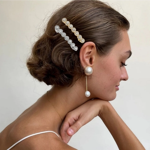 Strass Blumen Haarklammer Elegant Glänzend Kristall Legierung Feder Barrette Seitenclip Für Frauen Süßer Stil