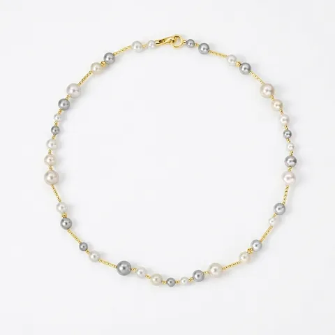 Vintage Mixed Color Artificial Pearl Necklace For Women Elegant Copper 18K Gold Plated Jewelry High Luster Clavicle Chain