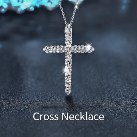 Collier Pendentif Croix en Moissanite Chaîne en Argent Sterling 925 pour Femme Bijoux Religieux Élégants et Luxueux Cadeau
