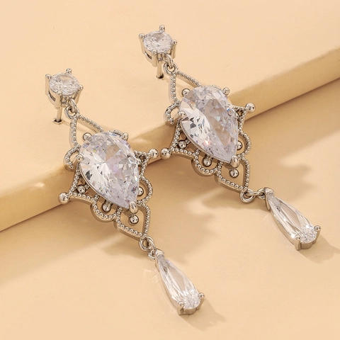Baroque Waterdrop Zircon Drop Earrings With 925 Sterling Silver Earring Post Vintage Luxury Court Style For Women