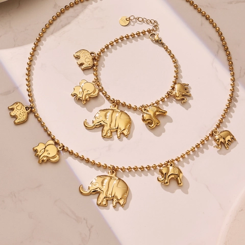 Collana E Bracciale Con Ciondolo A Forma Di Elefante In Acciaio Inossidabile Catena A Sfere Moda Da Donna Impermeabile Ipoallergenico