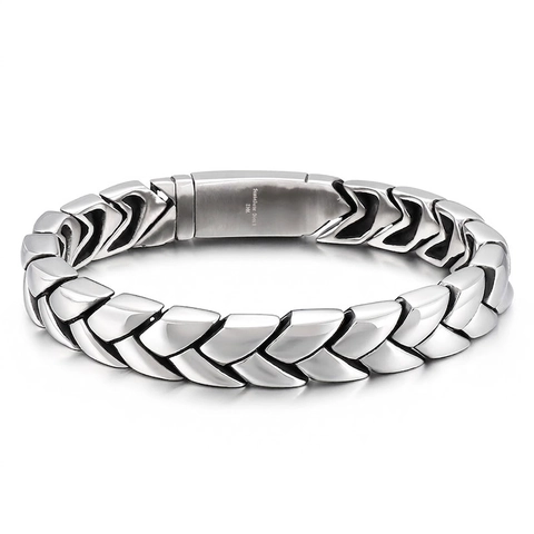Men Keel Chain Bracelet 316L Stainless Steel Polished Wheat Ear Woven Style Hip Hop Punk Jewelry