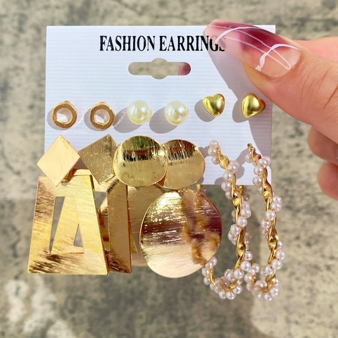 Geometrische Ohrringe Kollektion Legierung Kunstperle Böhmischer Übertriebener Stil Für Frauen Mit Edelstahl Ohrstecker