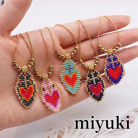 Collana Con Pendente A Cuore In Tessitura Di Perline Di Vetro Fatto A Mano Con Catena In Acciaio Inossidabile Stile Boho