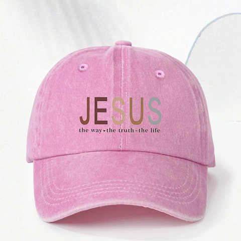 Washed Cotton Baseball Cap Jesus Letter Print Retro Distressed Adjustable Outdoor Sun Hat For Men Women
