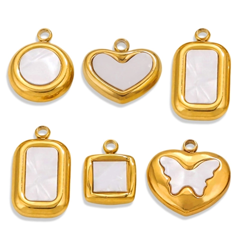 Colgantes Geométricos Corazón Mariposa Acero Inoxidable Baño Oro 18K Dijes Nácar Para Creación De Joyas DIY