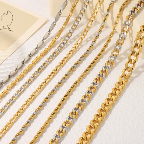 Punk Titanium Stainless Steel Chain Necklaces 18K Gold Plated Minimalist Figaro Rope Cuban For Men Women