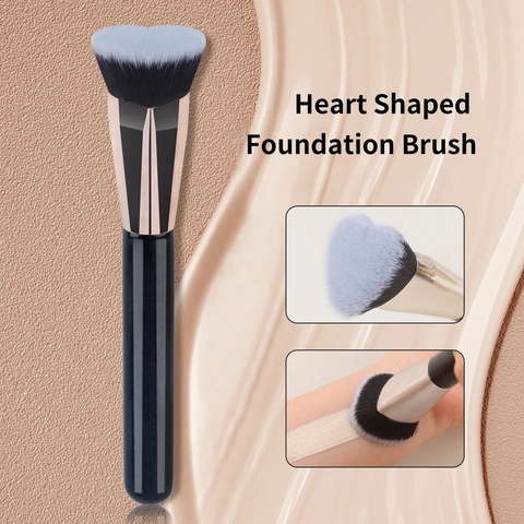 Heart Shaped Foundation Brush Flat Top BB Cream Makeup Tool Synthetic Fiber Wood Handle Aluminum Ferrule For Beginners