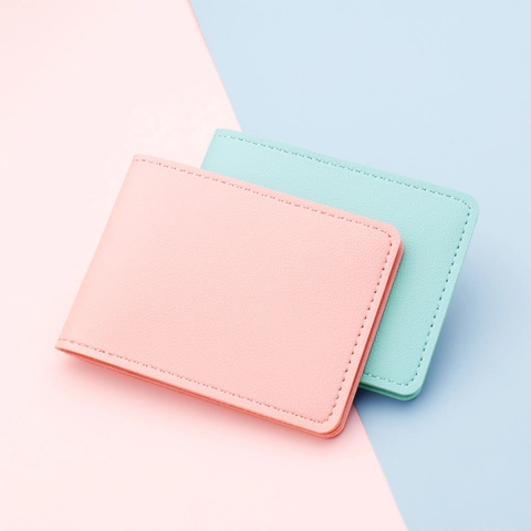 Porta Carte Cuoio PU Ultra Sottile Pieghevole Custodia Patente Minimalista Colore Solido Mini Portafoglio Portatile ID