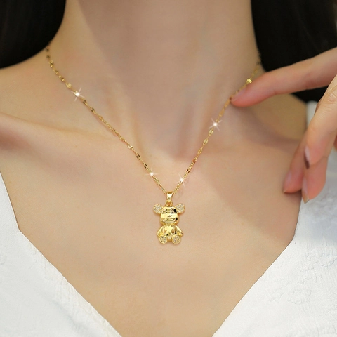 Collana Con Ciondolo A Forma Di Orso Dorato Catena In Acciaio Al Titanio Rame Micro Pavè Strass Elegante Da Donna