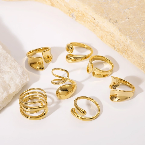 Geometrische Onregelmatige Open Ring Roestvrij Staal 18K Verguld Waterdruppel Minimalistische Sieraden Voor Dames