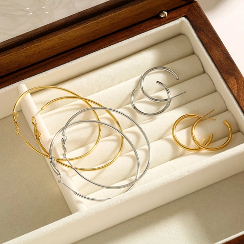 Minimalist Titanium Steel Hoop Earrings For Women Geometric Polished Gold Silver Plated Stainless Steel Round Circle Earrings Jewelry Gift