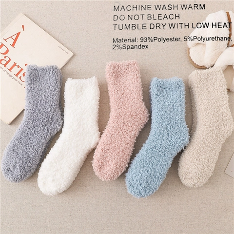 Chaussettes De Sommeil Mi Mollet Femme Molleton De Corail Épais Chaud Rayé Peluche Intérieur Hiver Doux Thermique