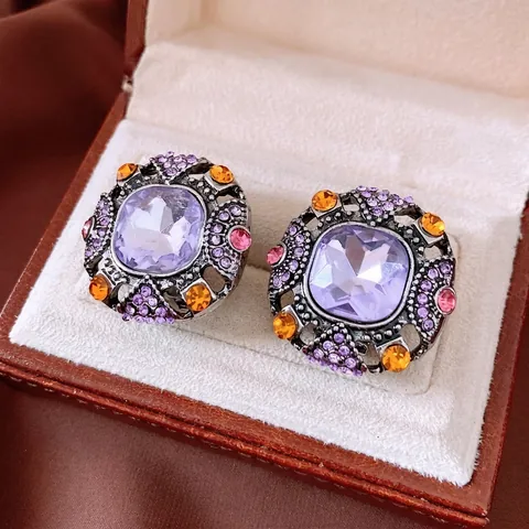 Alloy Quadratische Lila Kristall Ohrringe Mit Silver Earring Post Vintage Strass Palast Stil Luxus Accessoires