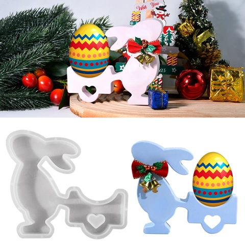 Moule En Silicone Lapin Tirant Un Chariot Bricolage Support D'oeuf De Pâques Outil De Moulage Résine Plâtre Bougie
