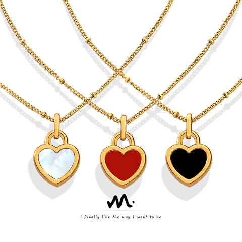 Collar con Colgante de Corazón de Doble Cara de Acero de Titanio Con Madreperla Bañado en Oro Joyería de Moda para Mujer
