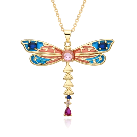 Collana con Pendente in Rame Con Strass Colorati Smalto Libellula Elefante Serpente Modelli Gioielli alla Moda per Donna Regalo