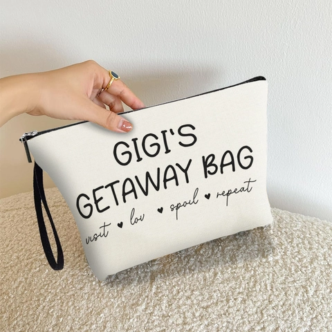 Gigi's Getaway Bag Fine Linen Cosmetic Pouch Zippered Travel Toiletry Organizer With Wristlet Portable Makeup Storage