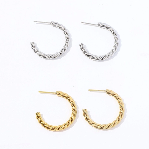 Pendientes De Aro En Forma De C Con Cuerda Torcida Acero Inoxidable Chapado En Oro De 18K Joyas De Moda Para Mujer