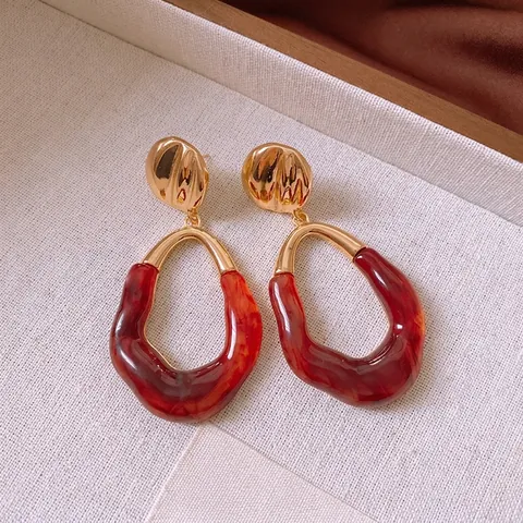 Boucles D'oreilles Pendantes Ovales Irrégulières En Résine Avec Tige En Argent Bijoux En Alliage Texturé Pour Femmes