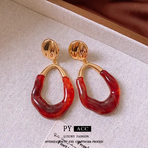 Boucles D'oreilles Pendantes Ovales Irrégulières En Résine Avec Tige En Argent Bijoux En Alliage Texturé Pour Femmes