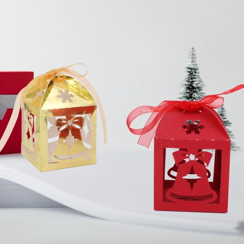 Cajas Regalo Navidad Corte Láser Huecas Papel Perla Artificial Embalaje Caramelos Cinta Decoración Para Fiesta Boda