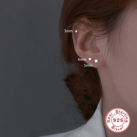 Star Stud Earrings With 925 Sterling Silver Earring Post Mini Geometric Pentagram Smooth Jewelry For Women Girls