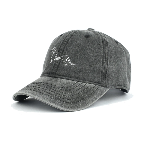 Washed Cotton Baseball Cap Dachshund Love Embroidery Vintage Soft Top Adjustable Dad Hat For Men Women Casual Sun Protection