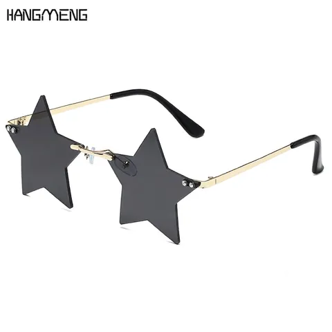 Sternform Sonnenbrille Randlos Metallrahmen Bunte Verlaufsgläser UV400 Party Mode Brille Damen Herren