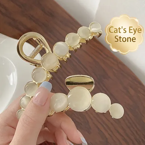 Pinza Para El Cabello Elegante De Aleación Metal Con Ojo De Gato Artificial Y Perlas Artificiales Agarre Fuerte Accesorio De Peinado Vintage Para Mujeres