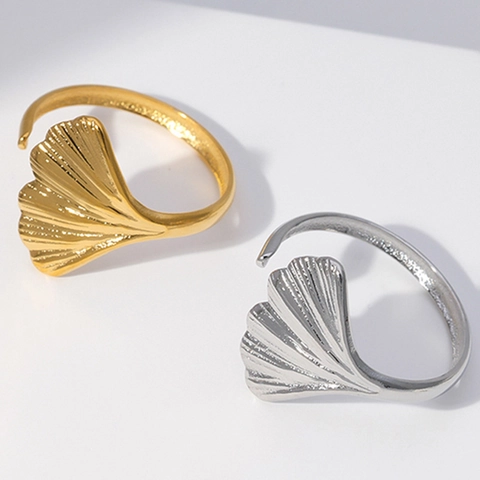 Ginkgo Blatt Offener Verstellbarer Ring Edelstahl Natur Inspirierter Minimalistischer Schmuck Für Frauen Eleganter Blattstrukturierter Fingerring