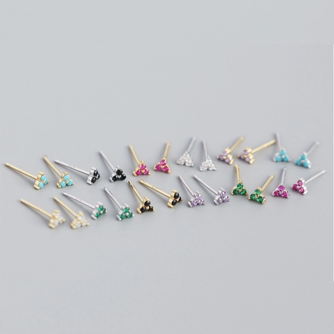 Mini Clover Stud Earrings With 925 Sterling Silver Earring Post Cubic Zirconia Stackable Minimalist Jewelry For Women