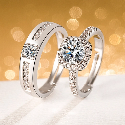 Anillo Ajustable De Circón Cuadrado Princesa Cobre Garra Halo Boda Compromiso Joyería Moda Para Enamorados