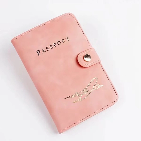 Porta Passaporto Pelle PU Blocco RFID Portafoglio Viaggio Slot Carte Multipli Custodia Con Bottone Pressione Aereo Fantasia